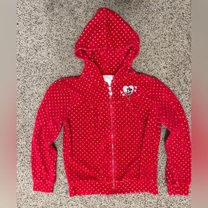 Disney Red Polka Dot Hooded Zip Sweatshirt with Minnie Heart Patch